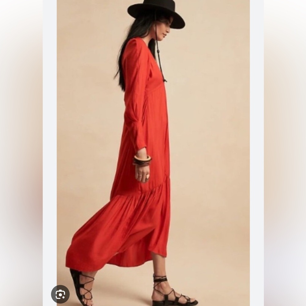 Banana Republic Vibrant Red Long Sleeve Dress
